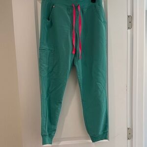 Figs green Joggers with Pink Drawstrings